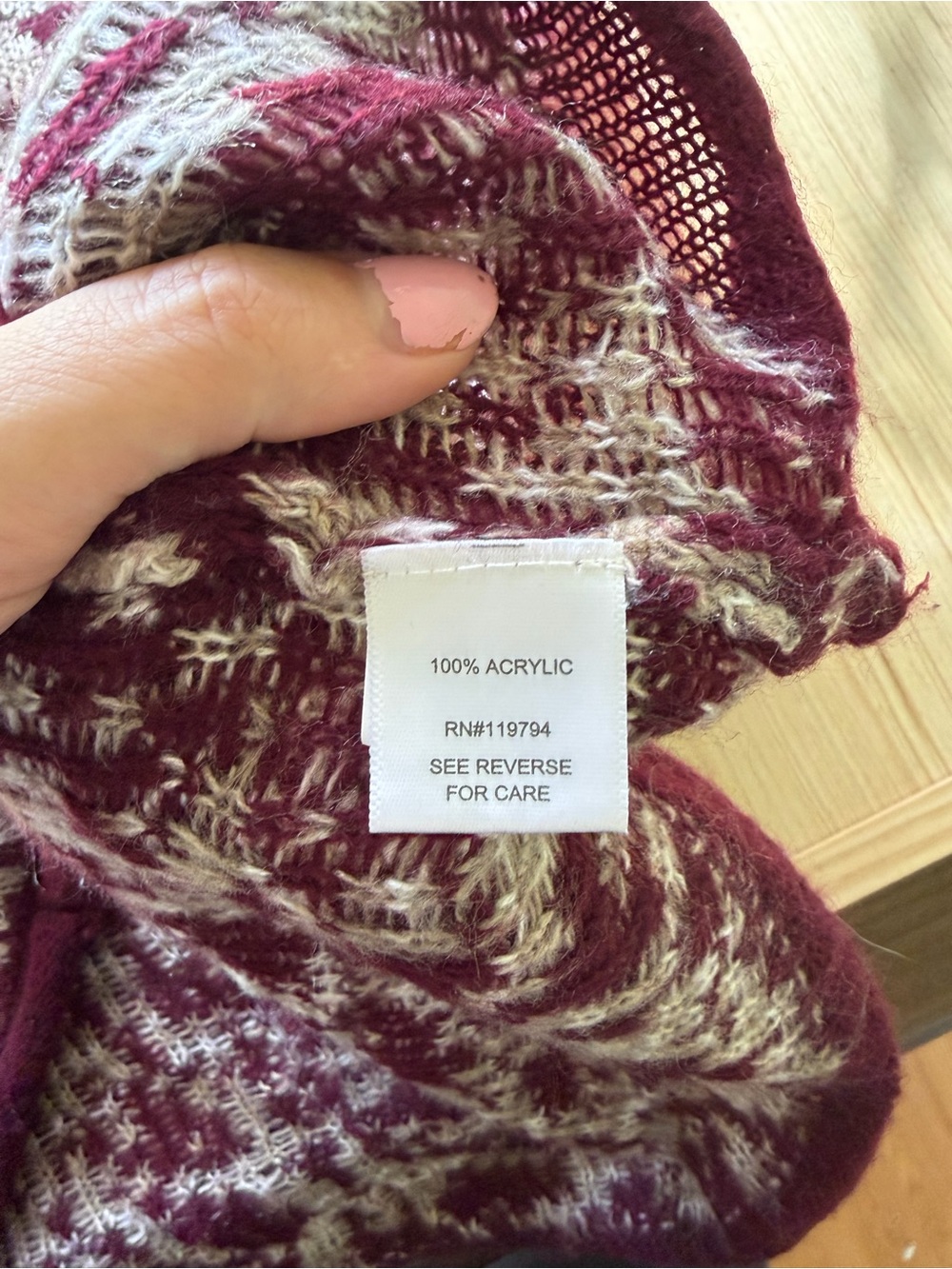 One World Womens XL Burgundy Cream V Neck Sweater Open Knit Back Boho - Picture 3 of 4